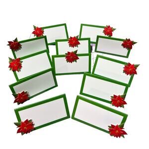 Christmas Poinsettia Green Place Cards Set of 12